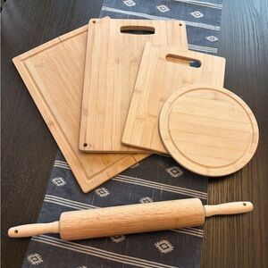 Target Natural Bamboo Kitchen cutting board bed rolling pin Tool Set